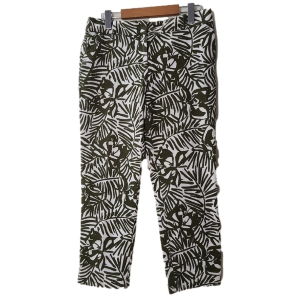 Kate Spade New York Jackie Crop Pants Size 4 Olive Green Tropical Print Ankle